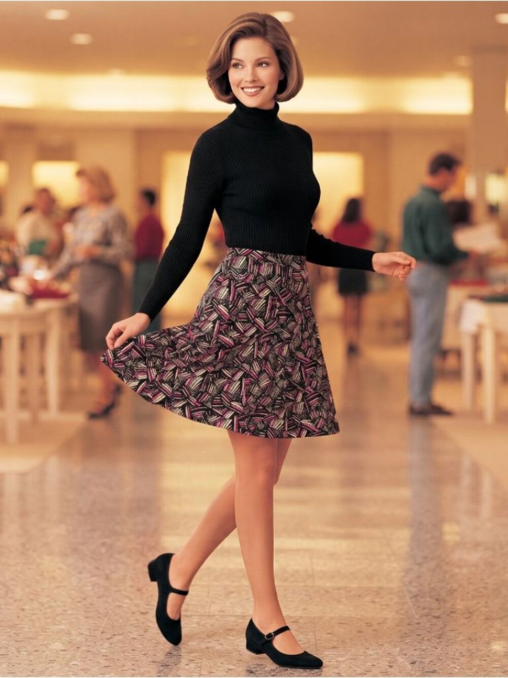 East 5th Women's L Geometric Print A-Line Skirt Black Pink White Vintage Retro - Picture 1 of 6